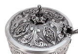 FINE 925 STERLING SILVER HANDMADE CHASED FLORAL LEAF APPLIQUE HONEY DISH & SPOON