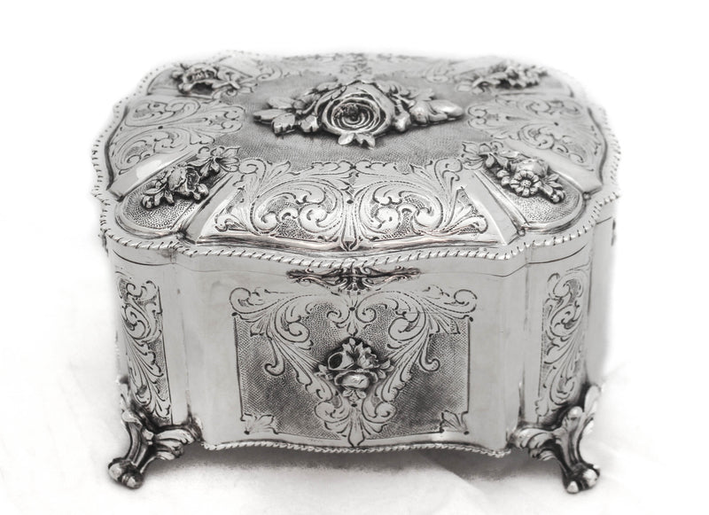 FINE ITALIAN 925 STERLING SILVER HANDMADE CHASED FLORAL LEAF JEWELRY ESROG BOX