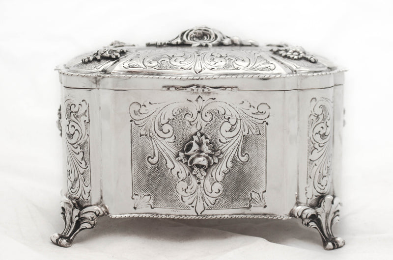 FINE ITALIAN 925 STERLING SILVER HANDMADE CHASED FLORAL LEAF JEWELRY ESROG BOX