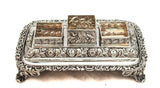 FINE ANTIQUE 925 STERLING SILVER HANDMADE CHASED FLORAL FILIGREE ORNATE INK WELL