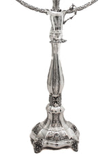 925 STERLING SILVER HAND CHASED LEAF APPLIQUE ROUND BASE AMADEO CHANUKAH MENORAH