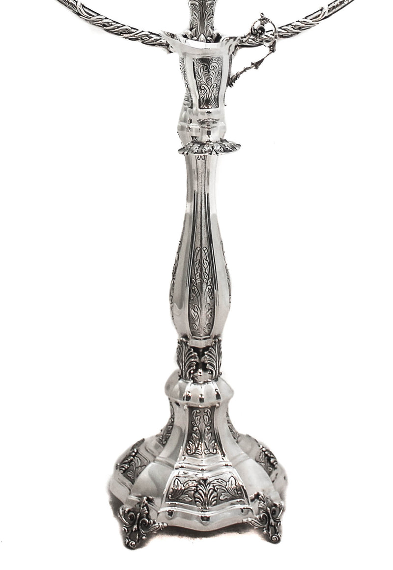 925 STERLING SILVER HAND CHASED LEAF APPLIQUE ROUND BASE AMADEO CHANUKAH MENORAH