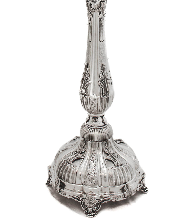 FINE 925 STERLING SILVER HANDMADE CHASED ORNATE LEAF APPLIQUE 6 LIGHT CANDELABRA