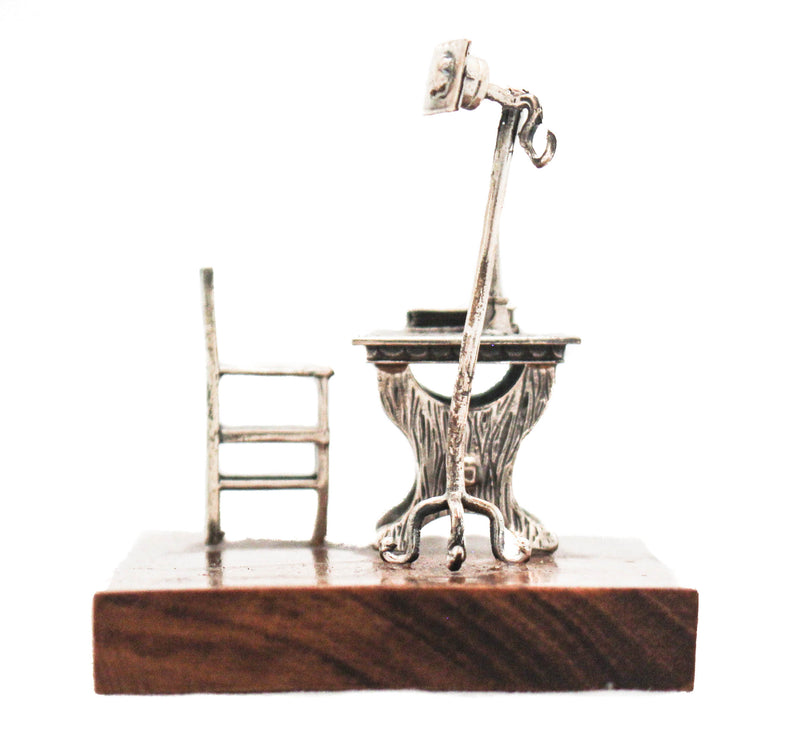 FINE 925 STERLING SILVER ON WOOD CHASED INTRICATE MINIATURE OFFICE DESK