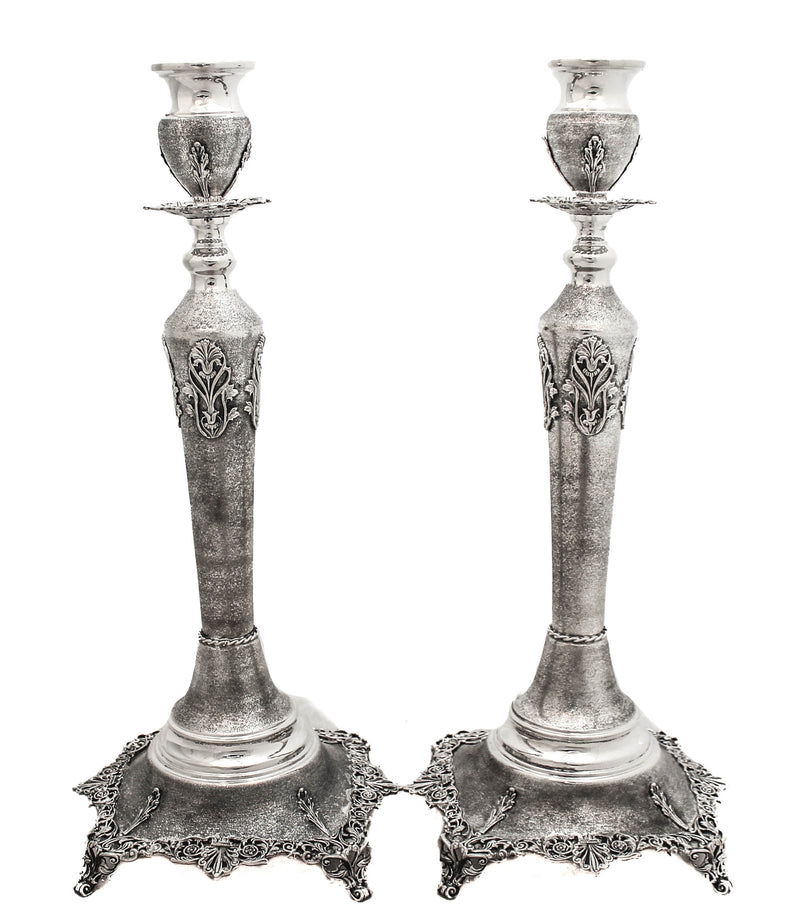 925 STERLING SILVER HANDMADE CHASED FLORAL APPLIQUE CANDLESTICKS