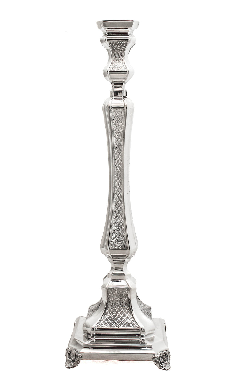 FINE 925 STERLING SILVER HANDCRAFTED DIAMOND CUT SQUARE CANDLESTICKS