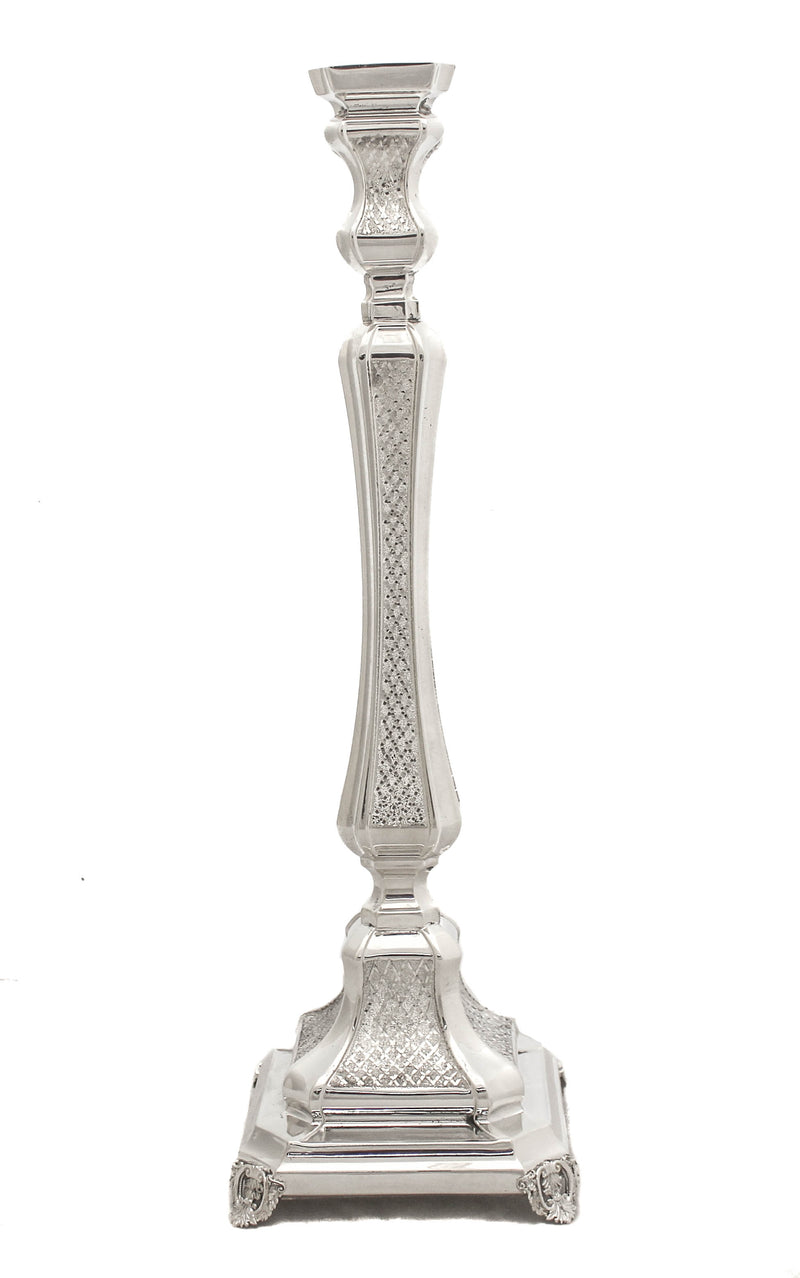 FINE 925 STERLING SILVER HANDMADE CHASED MODERN DIAMOND CUT SQUARE CANDLESTICKS