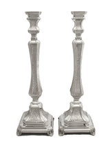 FINE 925 STERLING SILVER HANDMADE CHASED MODERN DIAMOND CUT SQUARE CANDLESTICKS