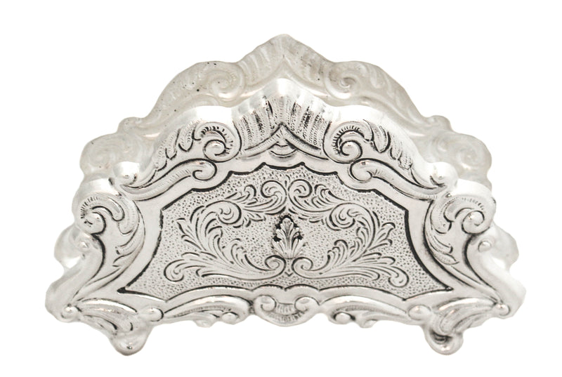 FINE 925 STERLING SILVER CHASED LEAF APPLIQUE & DESIGNED NAPKIN HOLDER