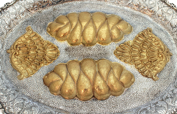 FINE 925 STERLING SILVER & GILDED LEAF & BREAD DESIGNED CHALLAH BOARD