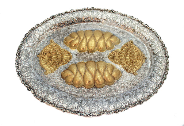 FINE 925 STERLING SILVER & GILDED LEAF & BREAD DESIGNED CHALLAH BOARD