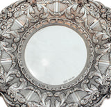 925 STERLING SILVER HANDMADE CHASED LEAF APPLIQUES ROUND PLATE TRAY