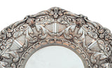 925 STERLING SILVER HANDMADE CHASED LEAF APPLIQUES ROUND PLATE TRAY
