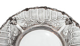 925 STERLING SILVER HANDMADE CHASED FLUTED LEAF APPLIQUES ROUND PLATE TRAY