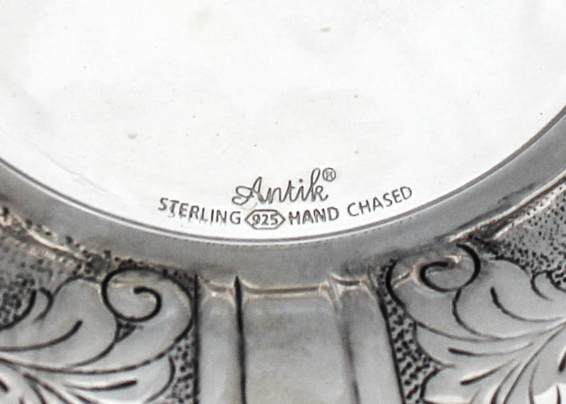 FINE 925 STERLING SILVER HANDMADE LEAF SWIRL CHASED ORNATE CUP & TRAY