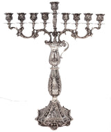 FINE 925 STERLING SILVER HANDMADE CHASED LEAF APPLIQUE ORNATE CHANUKAH MENORAH