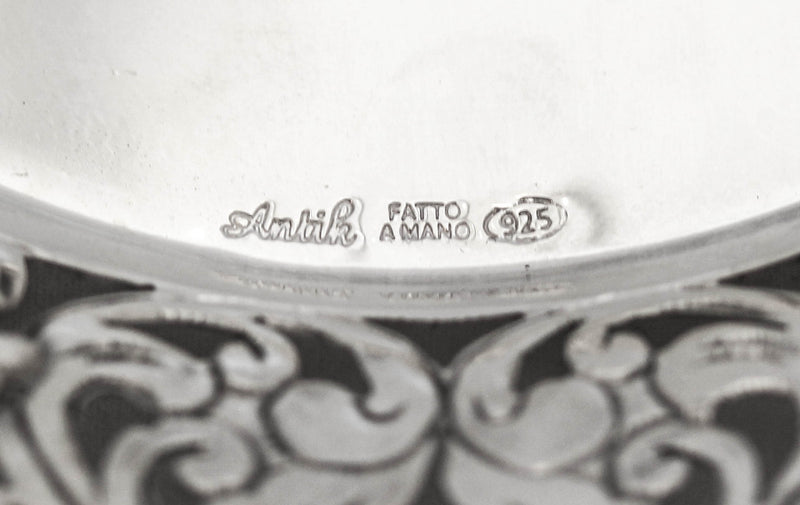 925 STERLING SILVER & GLASS INSERT HANDMADE CHASED FLORAL APPLIQUE CUP & TRAY