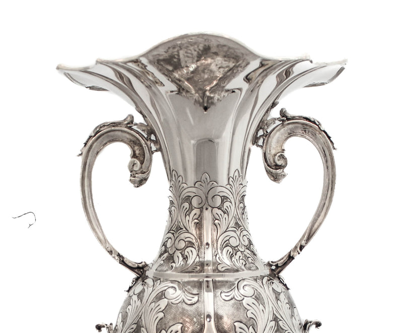 FINE 925 STERLING SILVER HANDMADE ORNATE FLOWER VASE WITH HANDLE