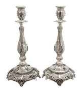 925 STERLING SILVER HANDMADE CHASED ORNATE MILANESE LEAF APPLIQUES CANDLESTICKS