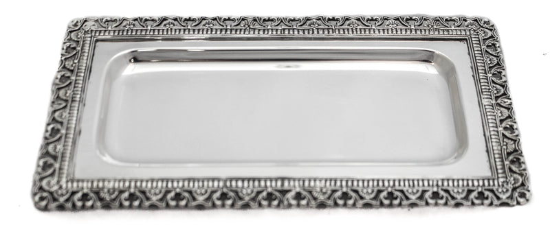FINE 925 ITALIAN STERLING SILVER CHASED ELEGANT INTRICATE BORDER RECTANGLE TRAY