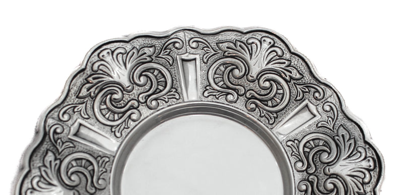 FINE 925 STERLING SILVER HAND CHASED BASEL FLORAL ORNATE BORDER PLATE TRAY