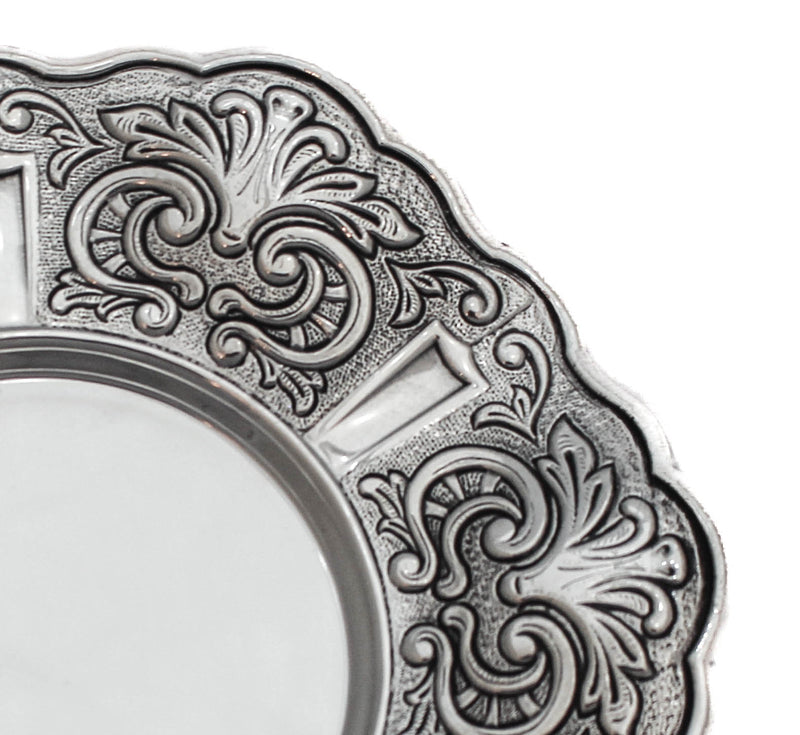 FINE 925 STERLING SILVER HAND CHASED BASEL FLORAL ORNATE BORDER PLATE TRAY