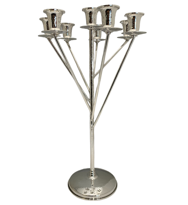 FINE ITALIAN 925 STERLING SILVER HANDMADE HAMMERED & SHINY 8 LIGHT CANDELABRA