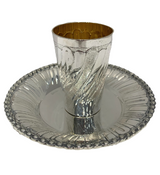 ITALIAN 925 STERLING SILVER & GILDED HANDMADE MATTE & SHINY ORNATE CUP & TRAY