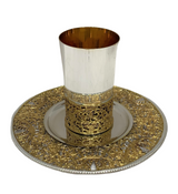 ITALIAN 925 STERLING SILVER & GILDED HANDMADE ELEGANT OPEN FILIGREE CUP & TRAY