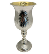FINE LARGE 925 STERLING SILVER & GILDED HANDMADE MODERN HAMMERED ELIYAHU CUP