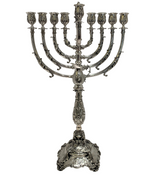 ITALIAN 925 STERLING SILVER HANDMADE HEAVY LEAF APPLIQUE ORNATE HANUKAH MENORAH