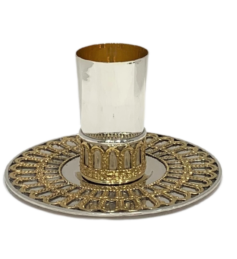 ITALIAN 925 STERLING SILVER & GILDED HANDMADE ELEGANT FLORAL ORNATE CUP & TRAY