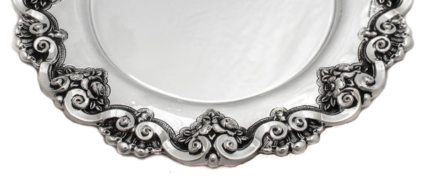 FINE PORTUGUESE 925 STERLING SILVER HANDMADE CHASED FLORAL ORNATE ROUND TRAY