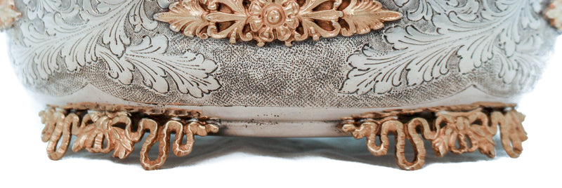 ITALIAN 925 STERLING SILVER & GILDED HANDMADE CHASED ORNATE FLORAL ESROG BOX