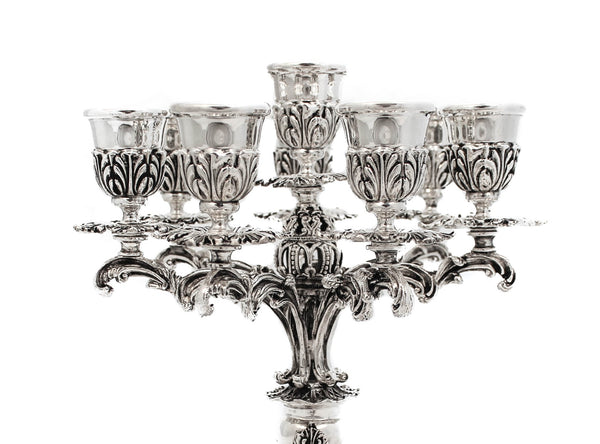 FINE 925 STERLING SILVER HANDMADE CHASED LEAF APPLIQUE ORNATE 8 LIGHT CANDELABRA