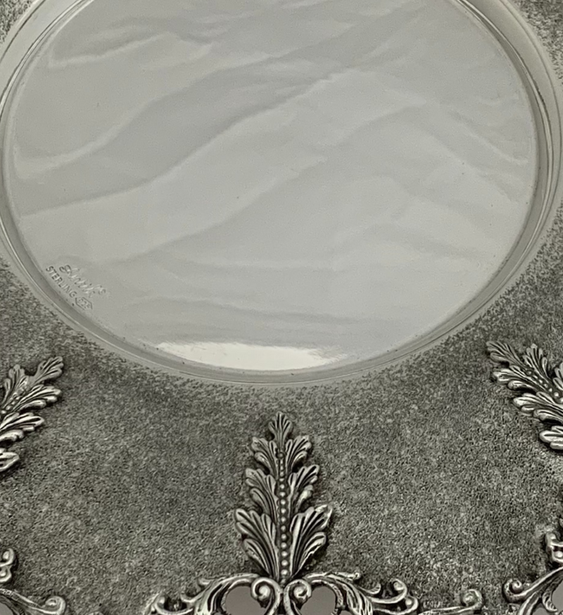 925 STERLING SILVER HANDMADE LEAF APPLIQUE ORNATE OPEN LACE MATTE & SHINY TRAY
