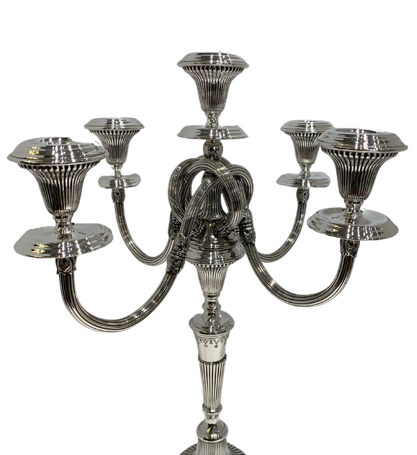 FINE TOPAZIO 925 STERLING SILVER HANDMADE ORNATE SLEEK 5 LIGHT CANDELABRA