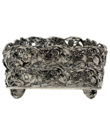 ITALIAN 925 STERLING SILVER HANDMADE FLORAL LEAF OPEN SQUARE FLAT NAPKIN HOLDER