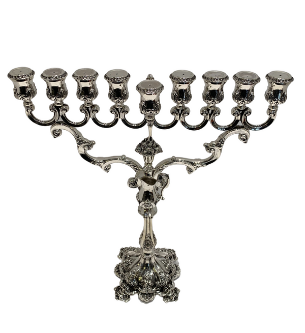 FINE TOPAZIO 925 STERLING SILVER HANDMADE FLORAL BOUQUET ORNATE CHANUKAH MENORAH