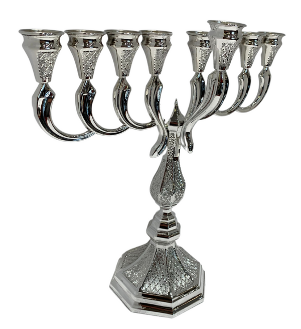 925 STERLING SILVER HANDMADE MODERN DIAMOND CUT SHINY SLEEK CHANUKAH MENORAH