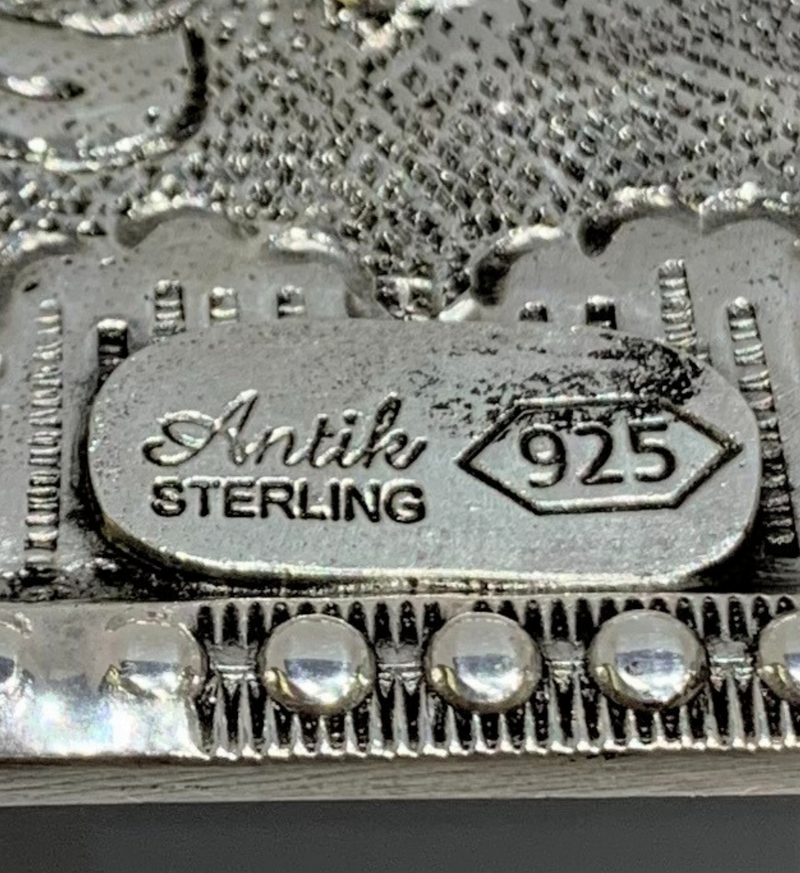 FINE 925 STERLING SILVER HANDMADE CHASED ORNATE SWIRL FLORAL FLAT NAPKIN HOLDER