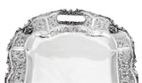 ITALIAN 925 STERLING SILVER HANDMADE CHASED LEAF SWIRL ORNATE RECTANGLE TRAY