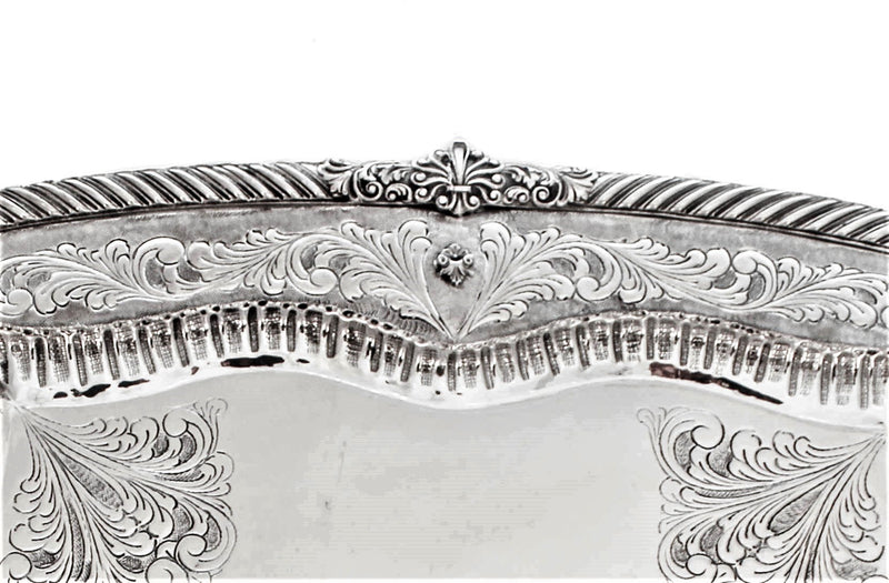 ITALIAN 925 STERLING SILVER HAND CHASED SWIRL ORNATE SQUARE SERVING TRAY