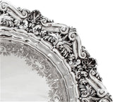 FINE PORTUGUESE 925 STERLING SILVER HANDMADE CHASED ORNATE LEAF SHELL ROUND TRAY