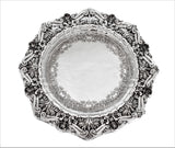 FINE PORTUGUESE 925 STERLING SILVER HANDMADE CHASED ORNATE LEAF SHELL ROUND TRAY