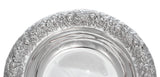 FINE ANTIQUE 925 STERLING SILVER HANDMADE CHASED MULTI FLOWER LEAF ROUND DISH