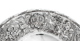 ANTIQUE 925 STERLING SILVER HANDMADE HEAVY FLORAL LEAF CHASED ORNATE ROUND DISH