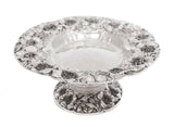 FINE 925 STERLING SILVER HANDMADE INTRICATE MULTI FLOWER ROUND CAKE STAND DISH