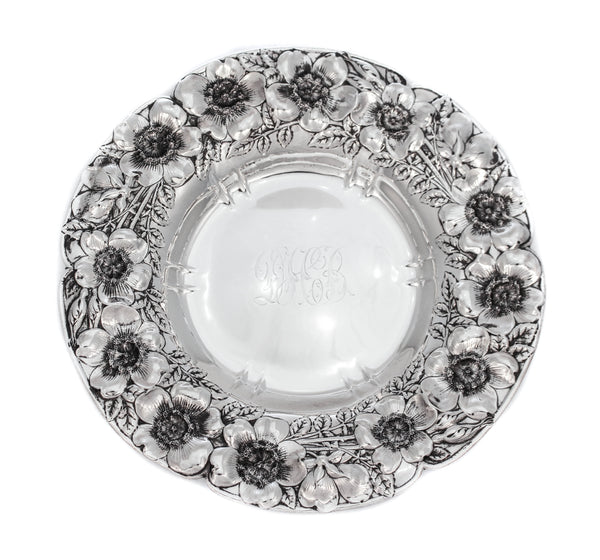 FINE 925 STERLING SILVER HANDMADE INTRICATE MULTI FLOWER ROUND CAKE STAND DISH