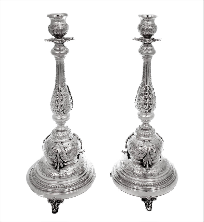 FINE ITALIAN 925 STERLING SILVER HANDCRAFTED INTRICATE LEAF ORNATE CANDLESTICKS